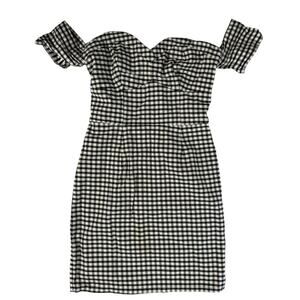 Guess Black White Gingham Pencil Dress Sleeveless Size 0 Retro Flirty Fun